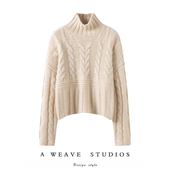 萨琪尼 东伦敦街头 系列100%山羊绒绞花高领针织上衣秋冬女