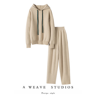 重磅1000克 型迷人 连帽羊绒衫 女哈伦裤 太奢了 子纯羊绒套装 版