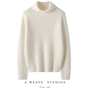 针织衫 女高领抽条加厚宽松秋冬新款 毛衣 纯山羊绒衫 轻奢软糯百搭