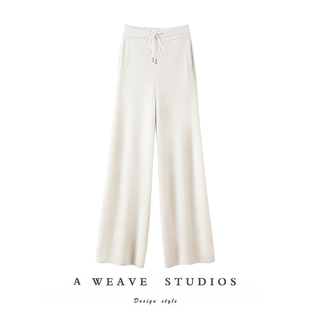 弹力螺纹抽绳长裤 女直筒裤 羊绒休闲长裤 萨琪尼100%纯羊绒秋冬款