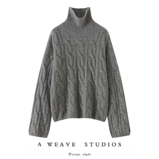 巨美狂气质！！重磅加厚25蚕丝75山羊绒衫高领女针织毛衣套头宽松