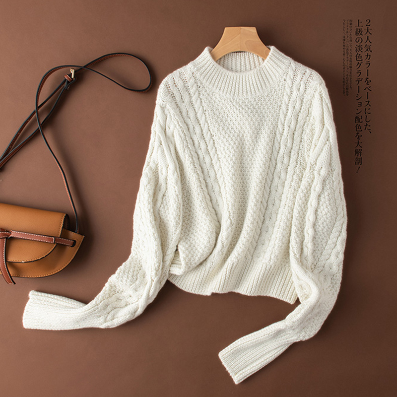 璀璨星河~100%纯山羊绒衫细闪珠片绞花纹半高领套头毛衣秋冬新款