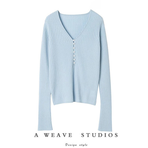 喇叭袖纯羊绒针织开衫女秋冬毛衣