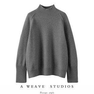 落落大方！100%纯山羊绒衫女半高领宽松羊绒打底衫针织毛衣