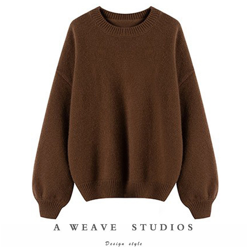 美拉德灯笼袖圆领宽松羊绒衫