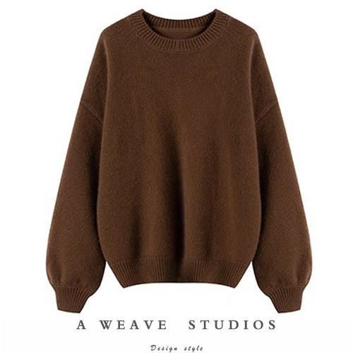 美拉德灯笼袖圆领宽松羊绒衫