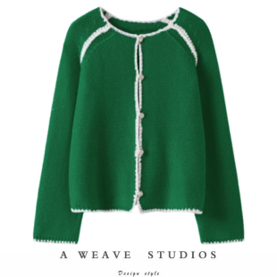 又一吸睛力作~100纯山羊绒手工拼接贝壳绣长袖针织羊绒开衫女秋冬