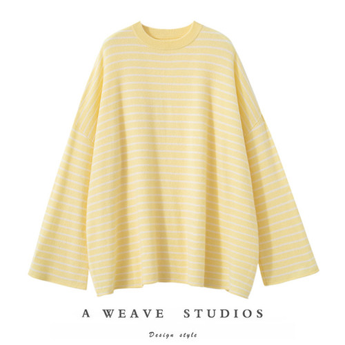 圆领条纹罩衫宽松慵懒针织毛衣女