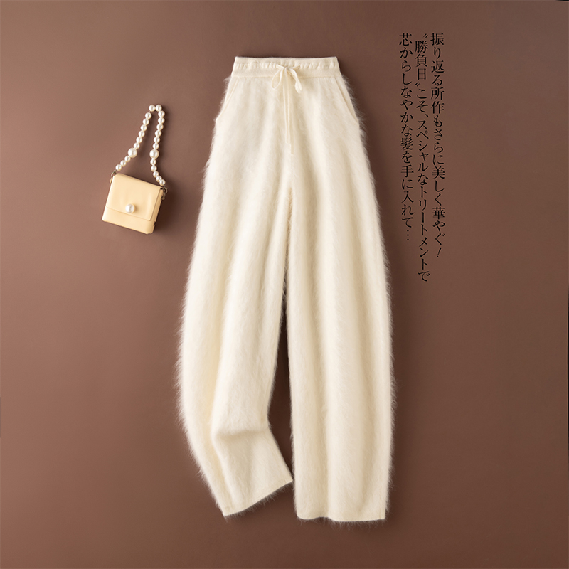 洁白无瑕~山羊绒100% 秋冬新款拉绒工艺休闲阔腿阔弯刀女裤