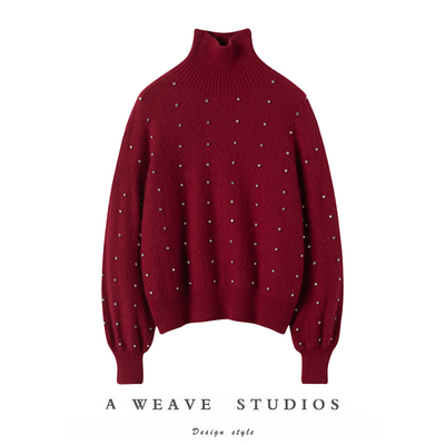 微醺红女针织衫100%纯山羊绒衫