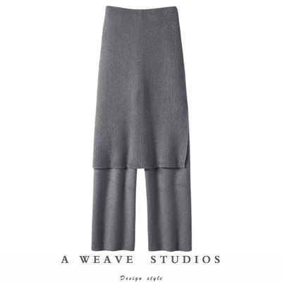 加厚羊绒裤子直筒阔腿裤假两件