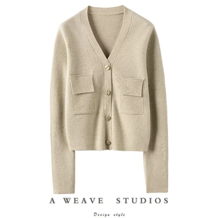 骨子里的时髦！加厚密织羊绒开衫女V领短款纯羊绒毛衣针织外套