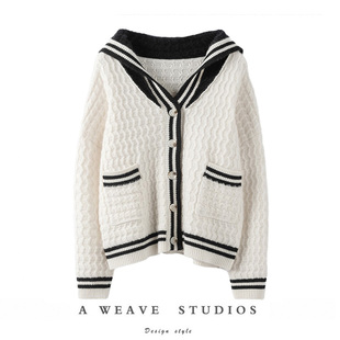 时光胶囊 白黑撞色 2025年学院风毛衣遮肉外套海军领针织羊绒开衫