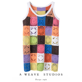 荃是焦点 100%山羊绒纯手工钩花针织连衣裙新品 撞色拼接上衣