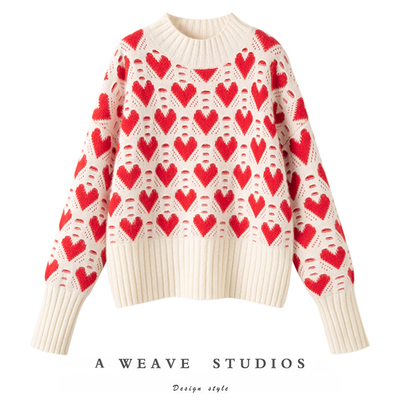 爱心高腰加厚100%纯山羊绒毛衣