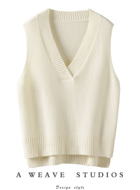 叠气质舒适好穿！上身美呆~纯羊绒背心马甲女V领前段后长加厚坎肩