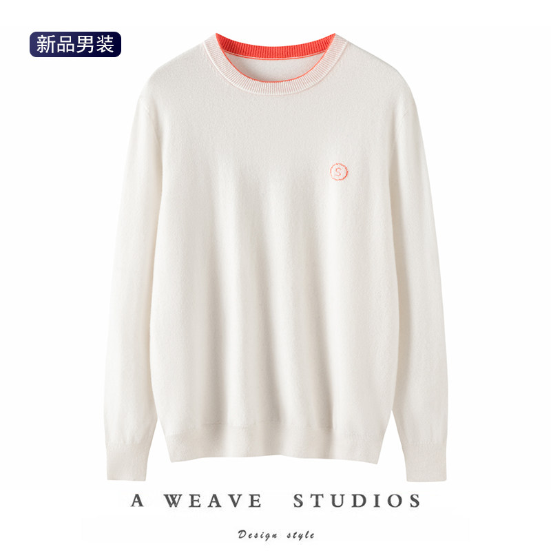 纯山羊绒衫男秋冬季宽松刺绣