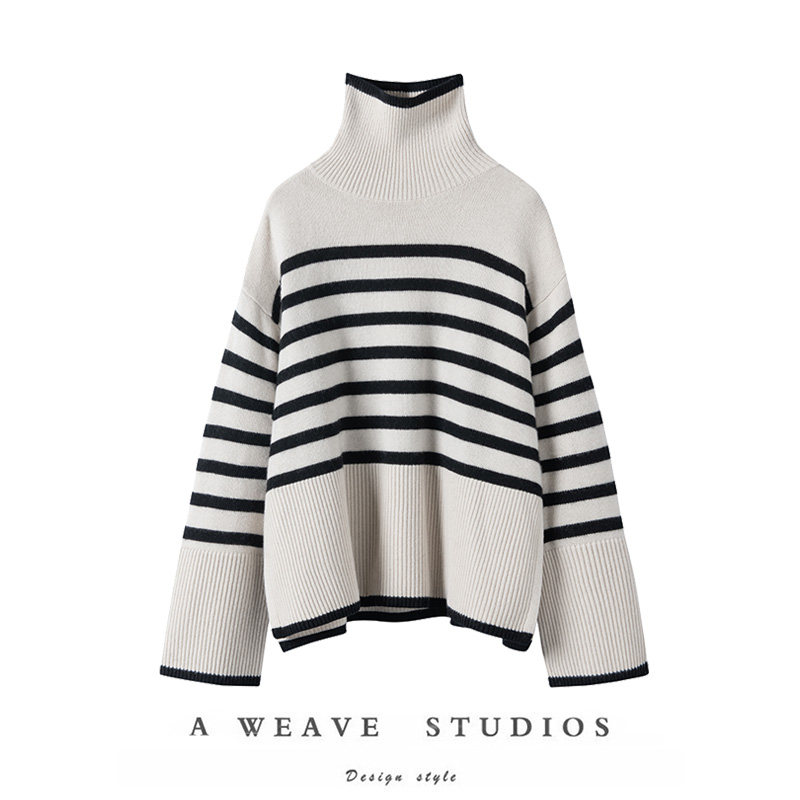 复古知性~100%纯山羊绒宽松高领毛衣重磅大克重慵懒条纹女冬新款,女装/女士精品,羊绒衫,淘宝优惠券,粉丝福利购,淘宝优惠卷