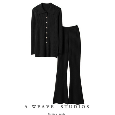 翻领100%纯羊绒开衫女羊绒套装