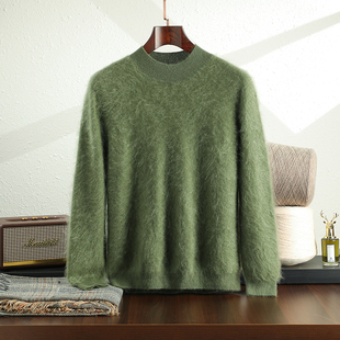 男士拉绒羊绒衫2025秋冬新款半高领100%纯山羊绒宽松厚毛衣打底衫