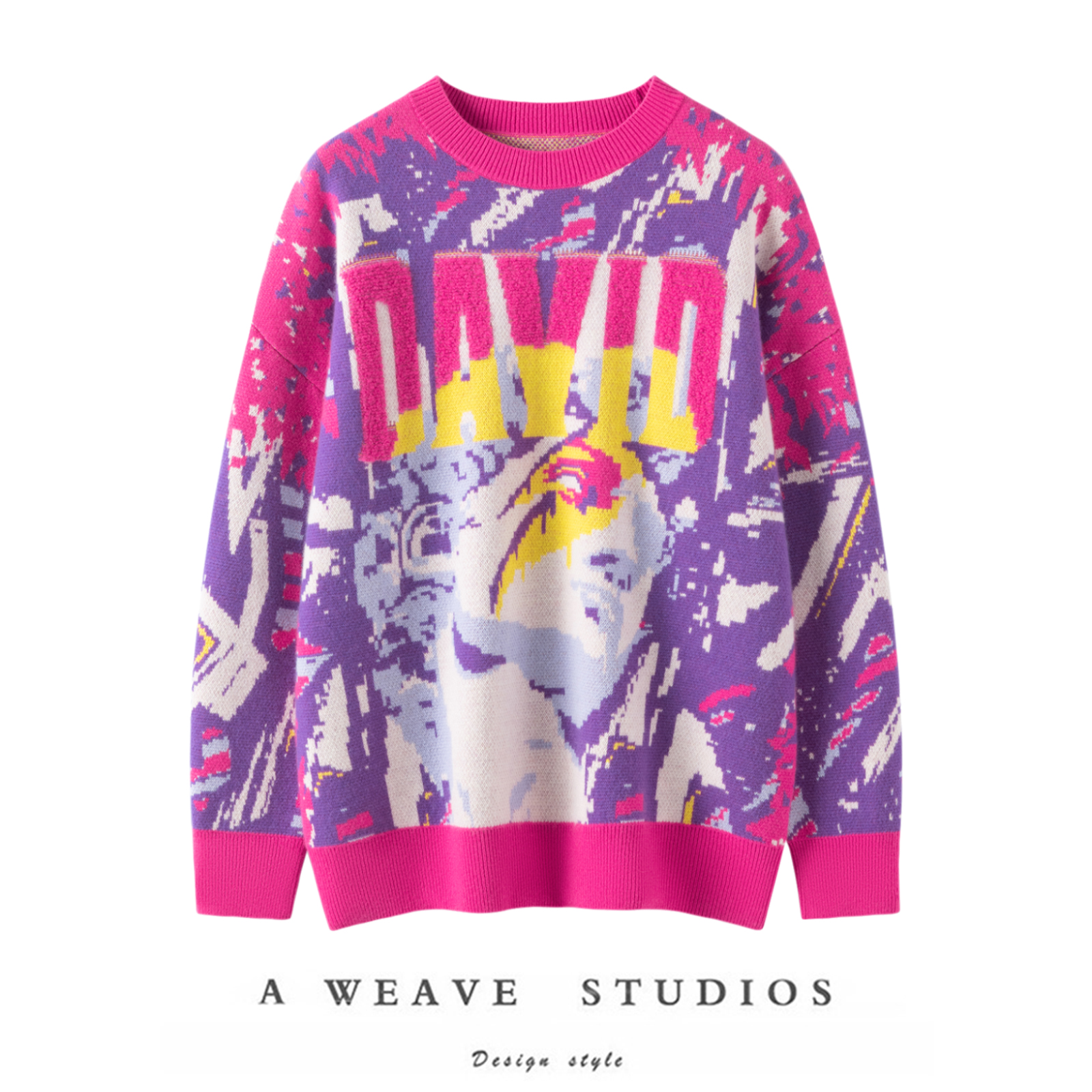 萨琪尼官方秋冬多巴胺提花圆领羊绒衫毛衣套头衫100%山羊绒女新款