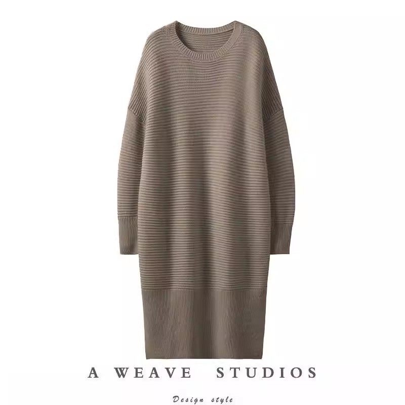 尖货~大克重坑条下摆开叉羊绒连衣裙中长款羊绒衫女圆领加厚慵懒,女装/女士精品,羊绒衫,淘宝优惠券,粉丝福利购,淘宝优惠卷