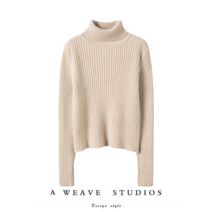 秋冬不可或缺~高领坑条羊绒衫女短款加厚100纯山羊绒套头打底毛衣