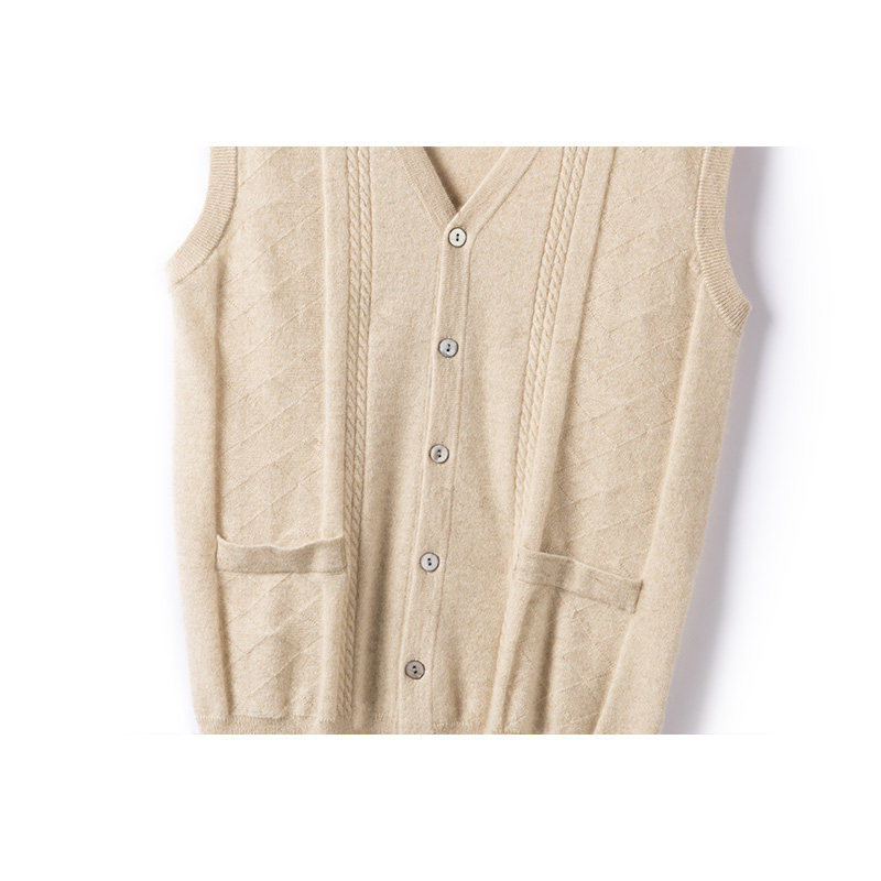 신사적이고 우아한 100% 순수 캐시미어 가을 겨울 신작 남성용 브이넥 자카드 조끼 가디건 루즈한 패셔너블 스웨터