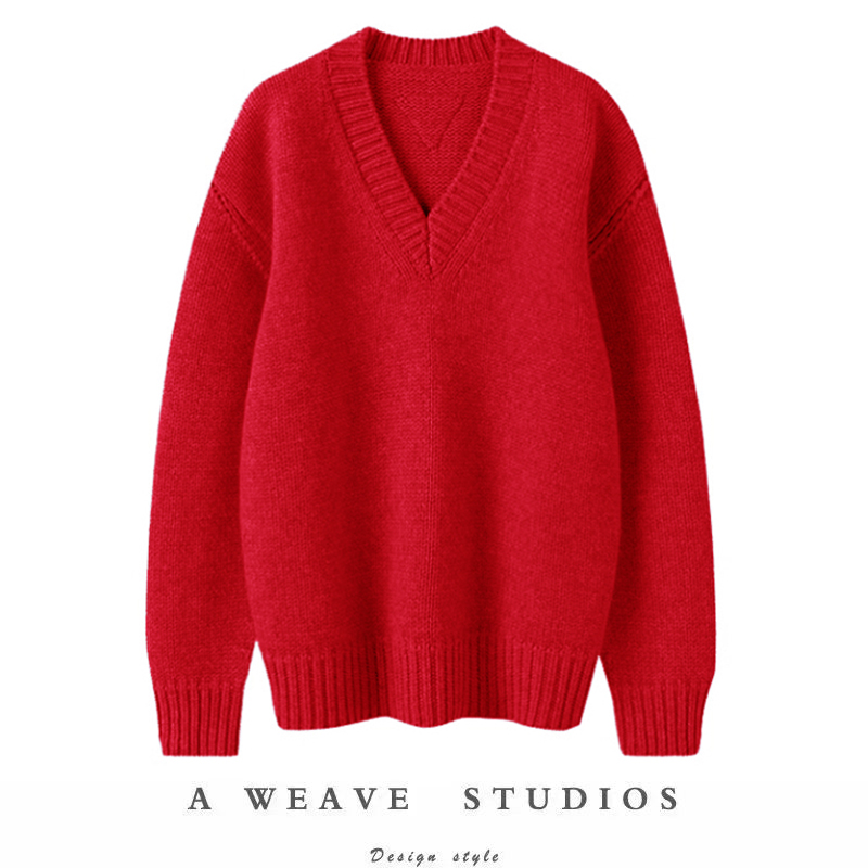 100%纯山羊绒针织衫加厚宽肩