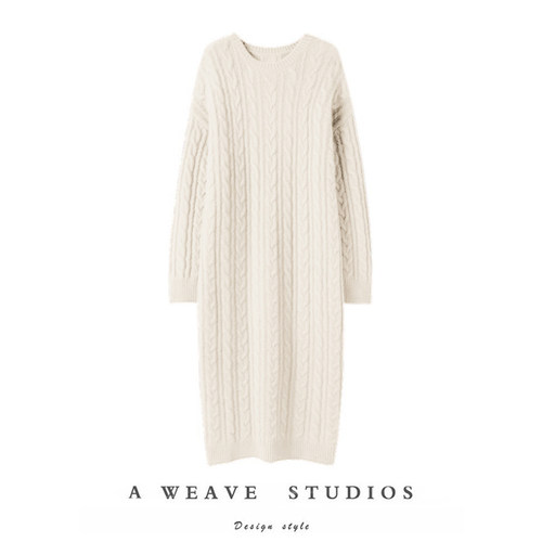 暖奢贵100%纯羊绒绞花针织连衣裙