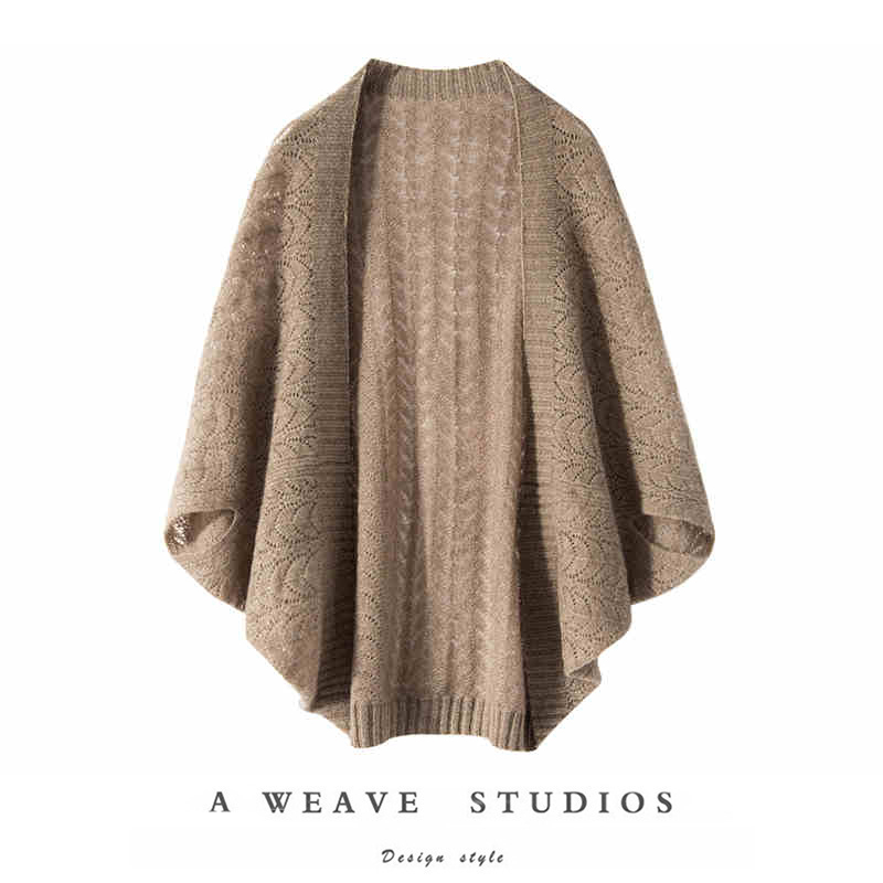 萨琪尼100%纯山羊绒镂空针织开衫