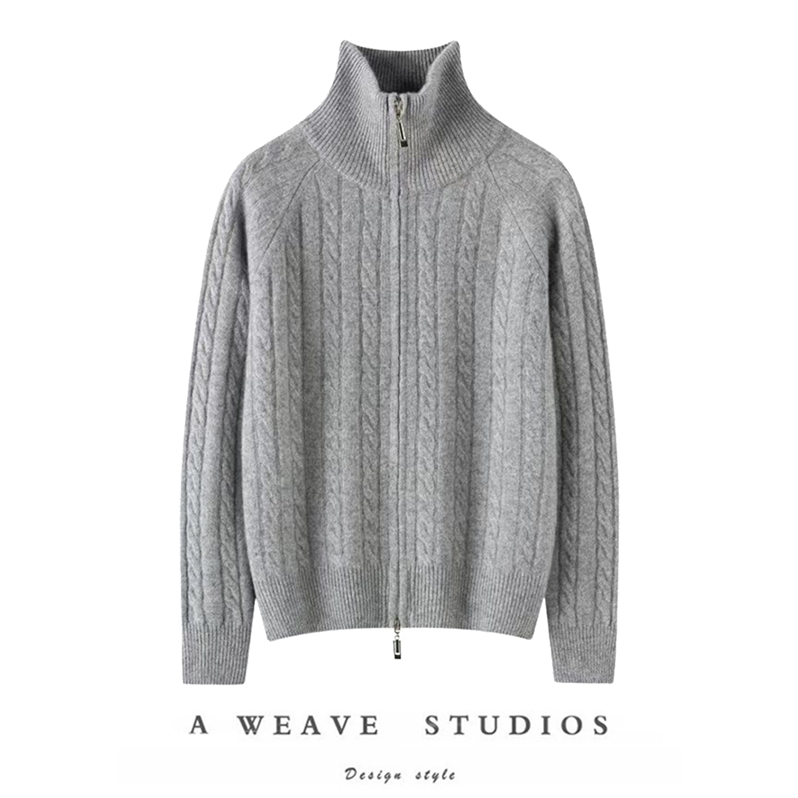 实力重磅款！拉链半高领外穿绞花毛衣针织衫加厚100纯羊绒开衫女