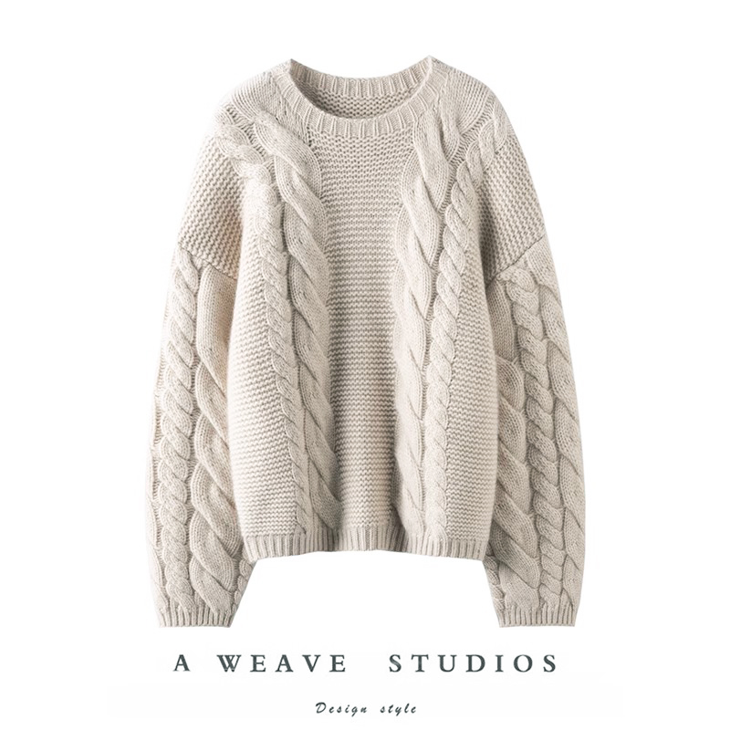 太好穿了！显瘦新贵~重磅加厚粗棒针羊绒衫女圆领纯羊绒毛衣宽松