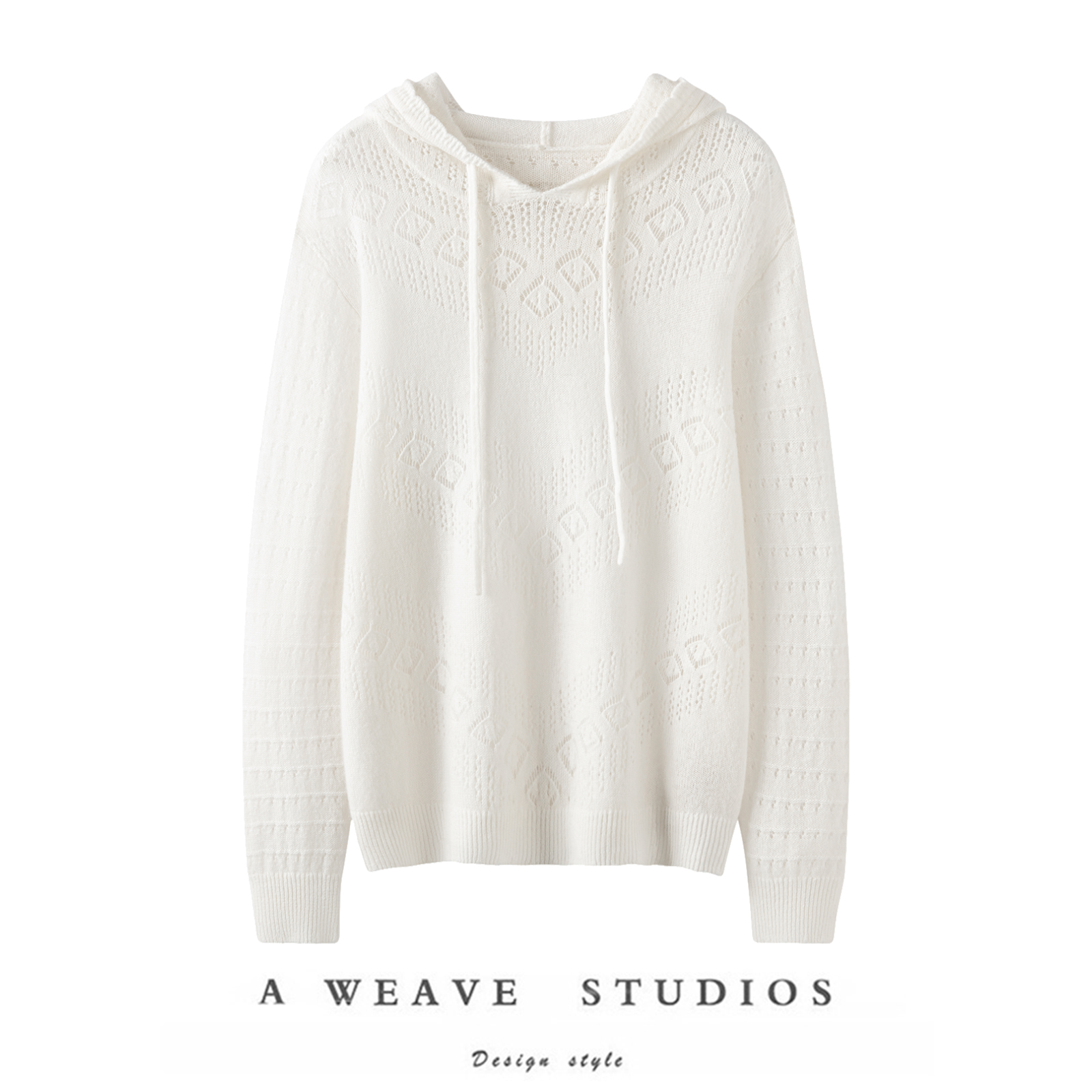 【奢织-镂花菱纹】镂空连帽款100%山羊绒衫时尚大气款百搭