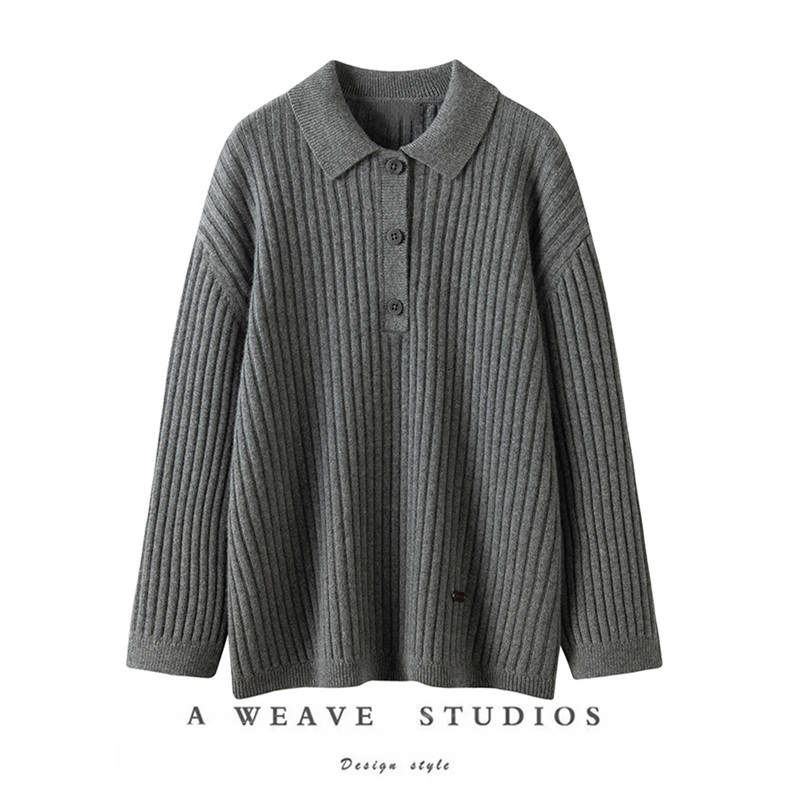 萨琪尼1OO%羊绒┋'小男孩'竖坑条宽松Polo领毛衣/短裤冬季