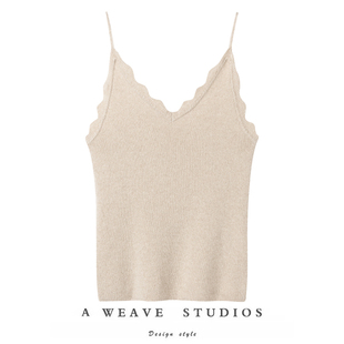 太美了 波浪纹V领羊绒吊带背心女纯羊绒毛衣内搭外穿针织吊带秋冬