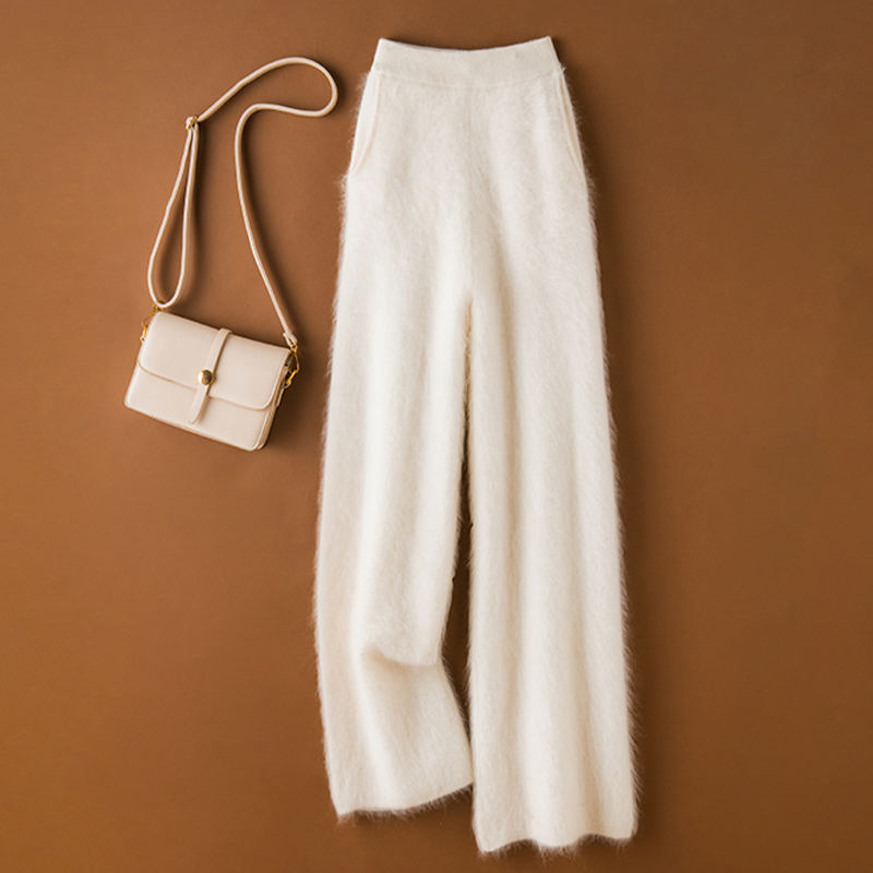 100纯山羊绒拉绒裤子阔腿裤加厚