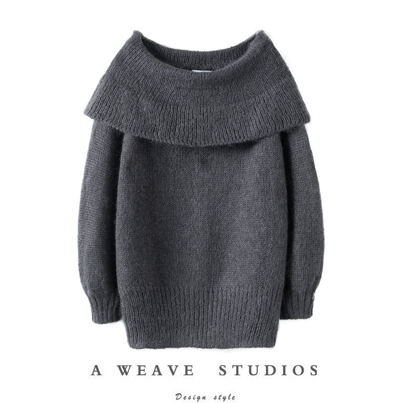 震撼到了！2025冬 羊绒衫女黑灰一字肩翻领长袖针织羊绒毛衣,女装/女士精品,羊绒衫,淘宝优惠券,粉丝福利购,淘宝优惠卷