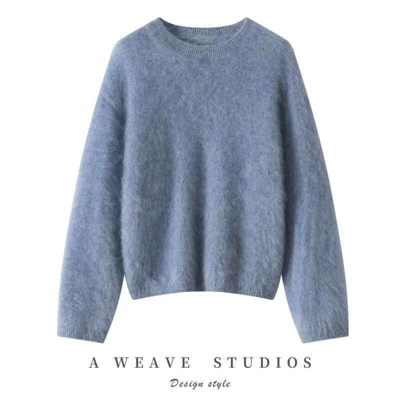 女神范！拉绒100%纯山羊绒衫女圆领加厚针织打底衫25秋冬新款