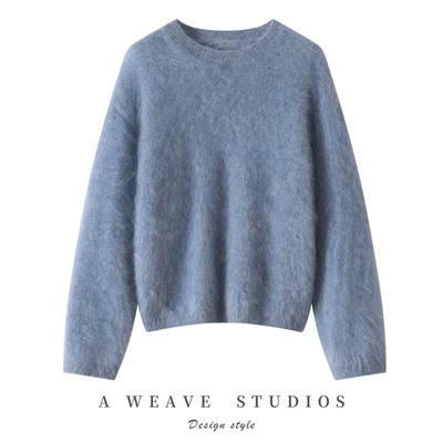 女神范！拉绒100%纯山羊绒衫女圆领加厚针织打底衫25秋冬新款