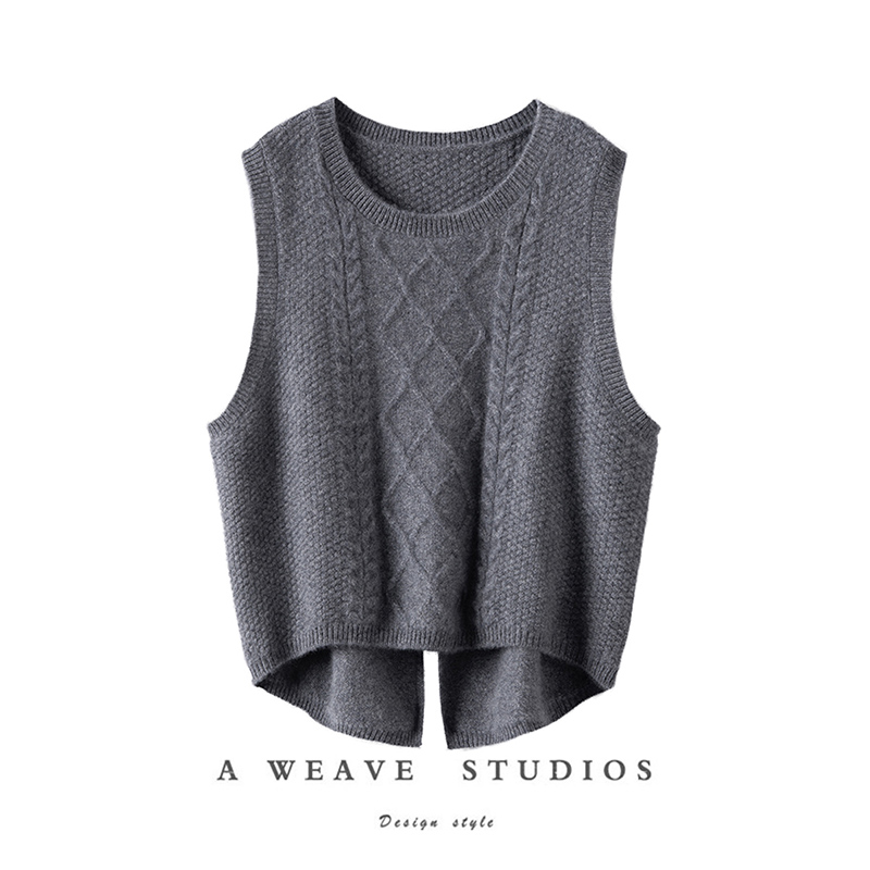 针织羊绒衫女马甲无袖后开叉
