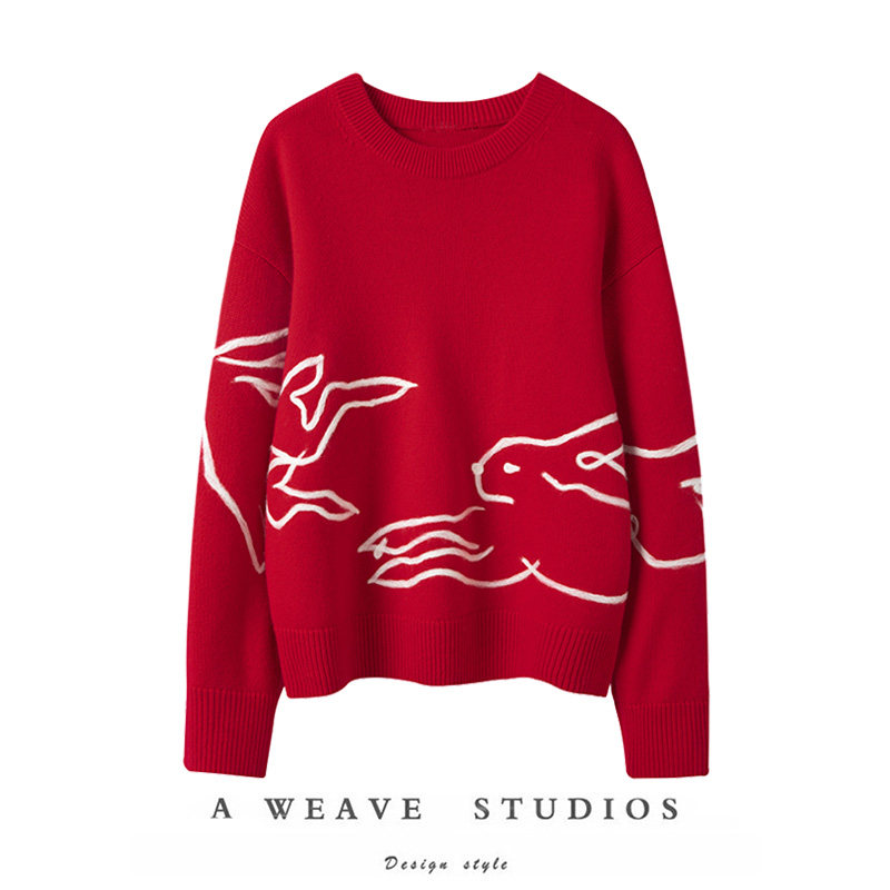限定款！2025新款玉兔图案套头100%纯山羊绒毛衣女针织衫,女装/女士精品,羊绒衫,淘宝优惠券,粉丝福利购,淘宝优惠卷