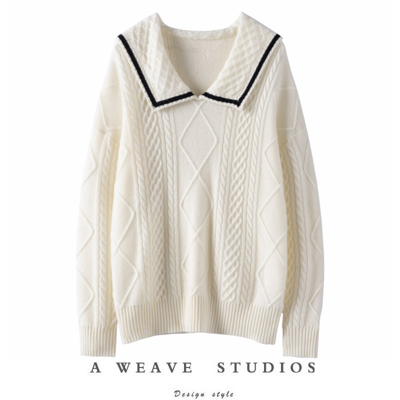 温暖篙质感~2025新款大翻领100%纯山羊绒毛衣学院风针织衫女,女装/女士精品,羊绒衫,淘宝优惠券,粉丝福利购,淘宝优惠卷