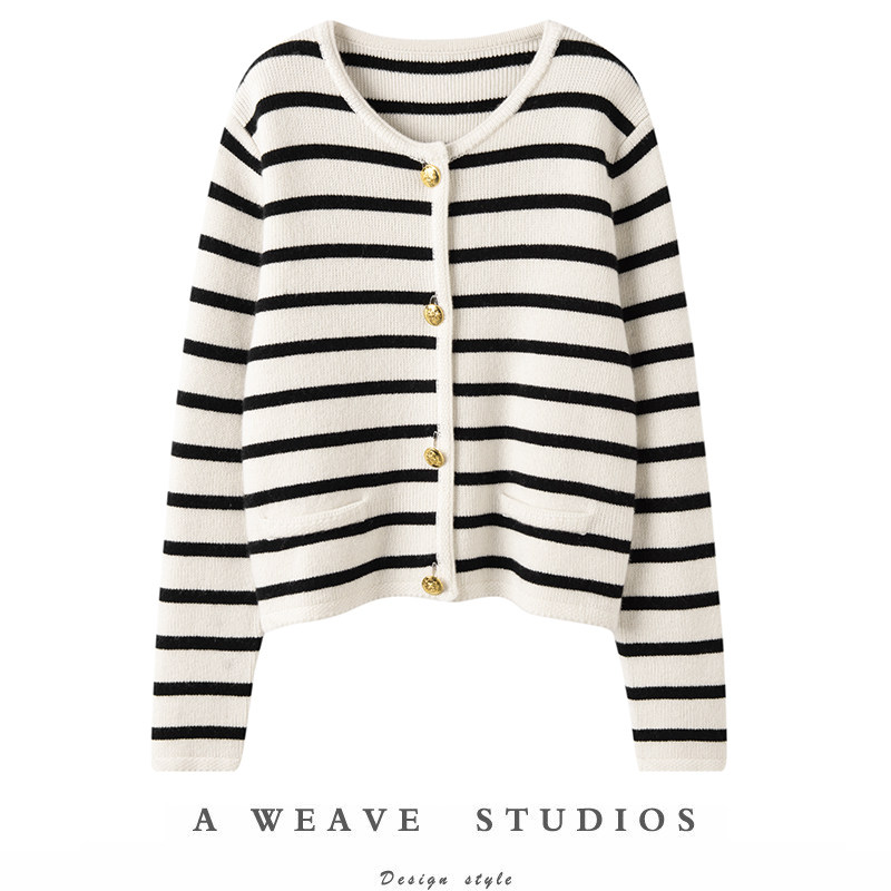 优雅与爱意共栖~撞色条纹小香风羊绒针织开衫女宽松羊绒毛衣外套,女装/女士精品,羊绒衫,淘宝优惠券,粉丝福利购,淘宝优惠卷