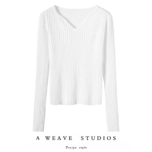 独特别致~打底衫女秋冬高级感新款100%纯山羊绒内搭v领针织衫上衣