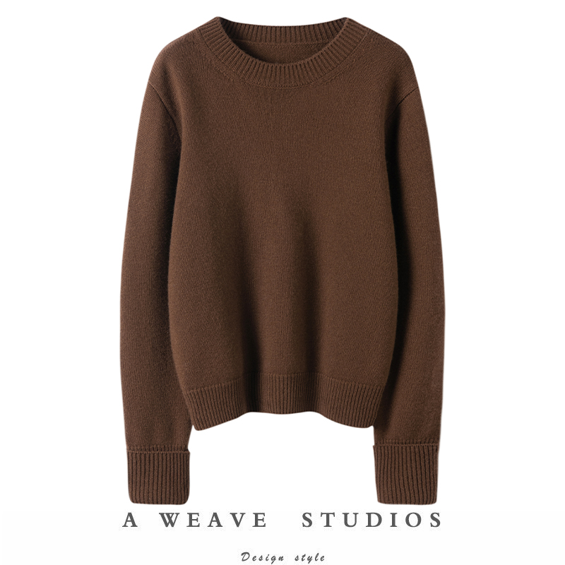 慵懒从容的随性~100%纯山羊绒毛衣女圆领套头山羊绒衫加厚新款
