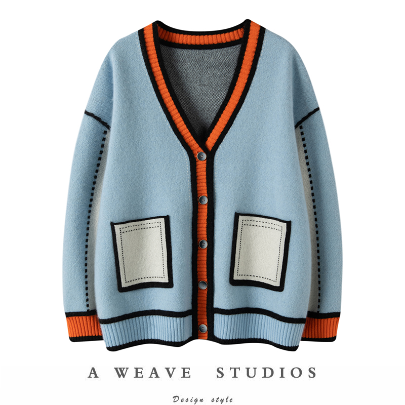 大码上衣100%纯山羊绒开衫女V领