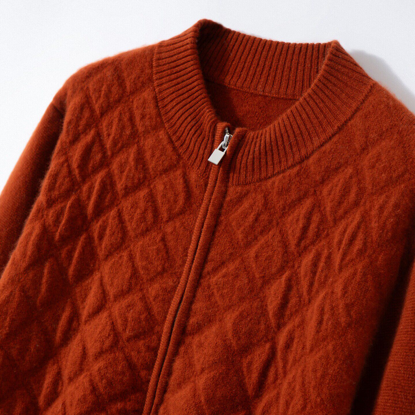 2026秋冬新款加厚100%山羊绒菱形格棉服开衫女士纯色减龄休闲百搭