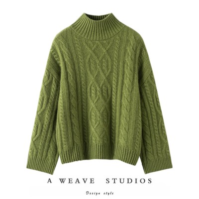 颇具时尚感~高领绞花工艺加厚100%山羊绒针织衫毛衣女秋冬新款
