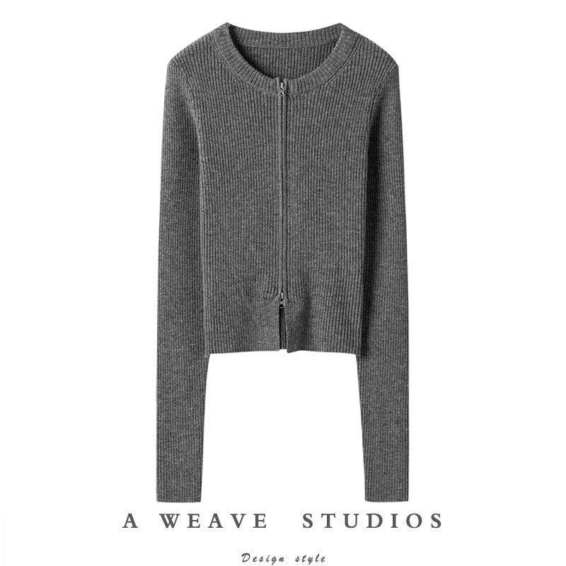 羊绒开衫双开拉链短款针织开衫